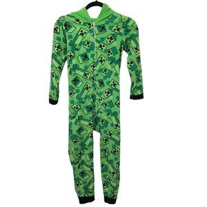 Minecraft Boy's Green Character Print Long Sleeve Hoodie One Piece Pajama M